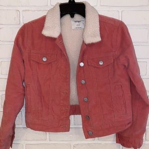 Corduroy jacket with fleece lining. Pink/mauve in color
